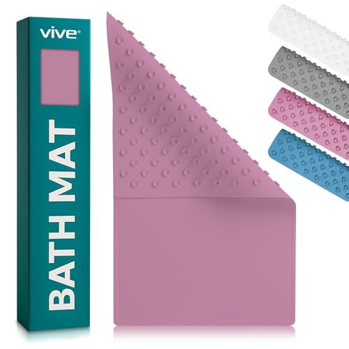 Vive Non-Slip Bath Mat with Suction Cups - 28" x 16" Extra Large Rubber Mat for Safety & Comfort - Patented Grip Prevents Slips and Falls for Kids, Elderly, Men, Women - XL Non Skid Shower & Tub Cover