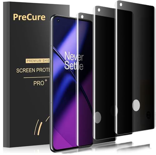 Image of PreCure [3 Pack] Privacy Tempered Glass Screen Protector for OnePlus 11, Anti Spy, Fingerprint-ID Compatible, Sensitive Touch, Scratch Repair