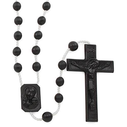 Bulk Plastic Rosary Beads Pack of 25 -Black Plastic Rosaries Made in Italy - Each Rosary Individually Packed in a Bag