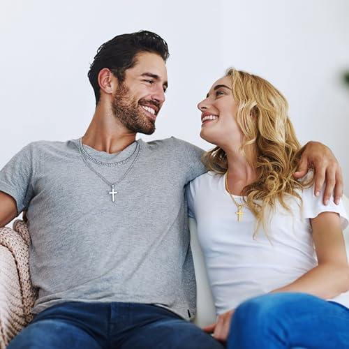 Yooblue Cross Necklace for Men, Gold Black Silver Mens Cross Necklaces Stainless Steel Cross Pendant Necklace Simple Jewelry Gifts Cross Chain Necklace for Men4