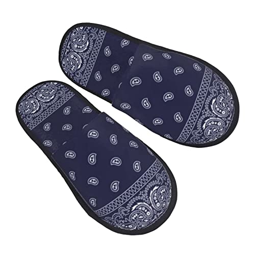 Unisex Cozy Indoor Furry Slipper-Southwestern Bandana Paisley Plush House Slippers Warm Bedroom Shoes - Main Image