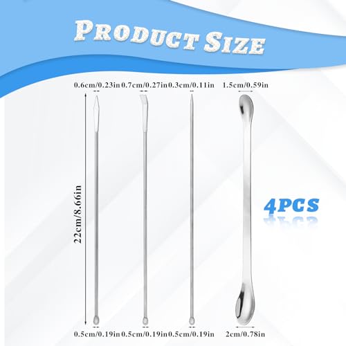 4 Pieces Lab Spatula Tiny Spoons for Powder Small Measuring Spoons Micro Stainless Steel Long Sampling Spatulas Set Double Ended Mixing Measuring Spoon for Laboratory Equipment