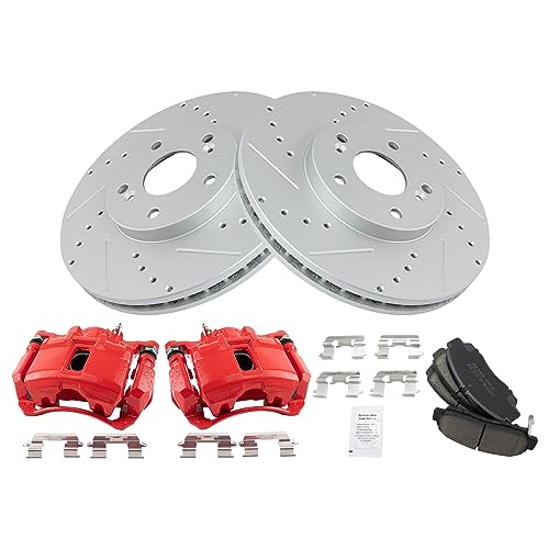 Image of TRQ Performance Front Brake Pad and Rotor Set Ceramic Coated Drilled | For 2003-2007 Honda Accord