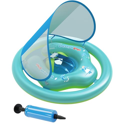 Flotador Bebe con Sombrilla Ninonly Flotador Niño Inflable de Doble Anillo Seguro con Protección UV 50+, Asiento Ergonómico para Piscina Bebe y Playa Ideal Piscina Niño de 6 a 36 Meses
