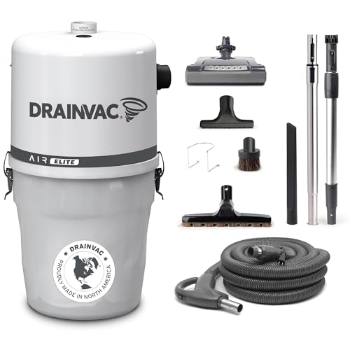 Drainvac Air Elite 750 AW Home Central Vacuum System - Complete Set with Electric Floor Brush & Accessories Kit – High Suction, Dual Filtration, Rustproof, 41L Dust Bin, Covers 3,500 sq ft Homes