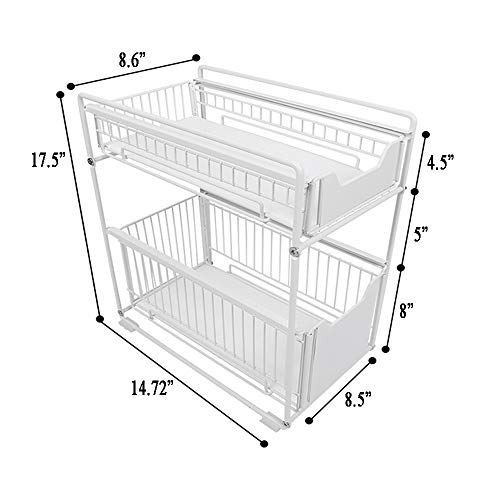 Stainless Steel Under Sink Organizer And Storage | Bathroom & Kitchen Under Sink Organizer | Sliding Under Sink Drawer | 2-Tier Countertop Organize Rack (8-3/4" White Steel) #TOP7