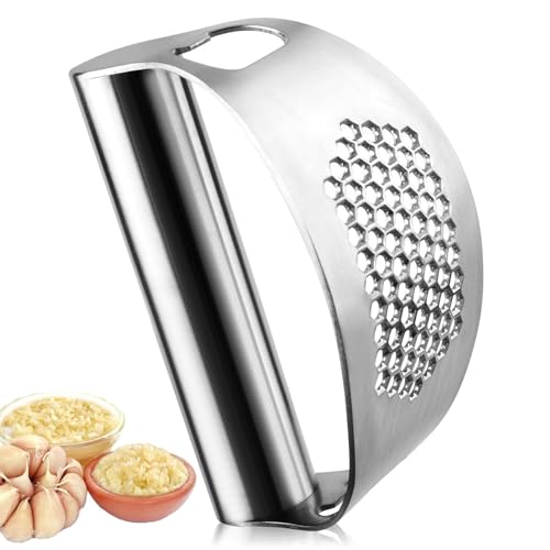Garlic Press,Garlic Crusher 304 Stainless Steel Garlic Crusher with Handle Manual Garlics Press with Bottle Opene Professional Kitchen Gadgets for Chopped Vegetables Uses