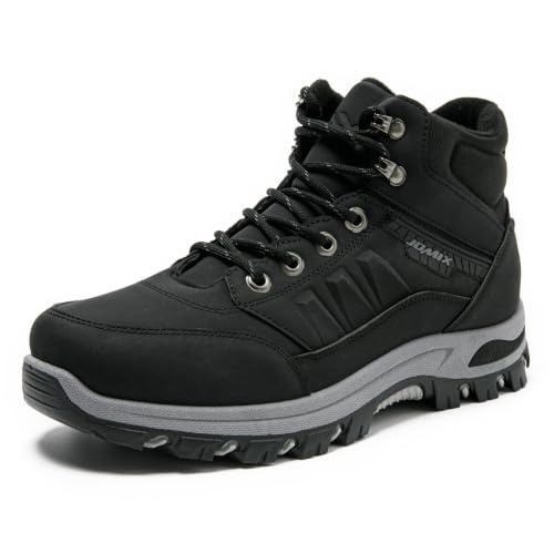 JOMIX Męskie wodoodporne buty turystyczne męskie buty trekkingowe wysokie buty trekkingowe na zewnątrz antypoślizgowe i wygodne buty do chodzenia po górach i miastach, czarny, 44 EU