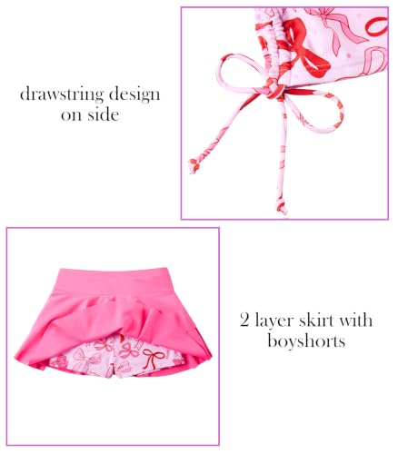 Image of Vogseek 3-12T Girls Swimsuit Long Sleeve Rashguard Bathing Suits Swim Set | Quick Dry, UPF 50+ Sun Protection, Swimming Skirt, Boyshorts, Zipper Two Piece Long Sleeve Swimsuits, Adjustable Drawstring