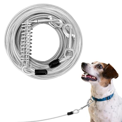 QWORK® Guinzaglio per cane 15M, Catena Φ5mm con Molla e Gancio, Lungo per Corsa e Campeggio