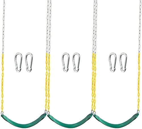 TURFEE 3 Pack Green Swing Seats Heavy Duty with 66" Chain, Swing Set Accessories Replacement with Snap Hooks for Kids Outdoor Play Playground, Trees, Backyard (Limit 250lb)