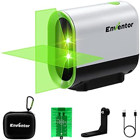 Laser Level, ENVENTOR 164ft Green Self Leveling Laser Level USB Recharge, Horizontal Vertical 2 Line Laser Tool Dual Plane Leveling Cross Line Laser Outdoor, 360° Magnetic Base, Carrying Bag Included