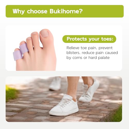 Image of Bukihome Silicone Toe Protectors - Silicone Open Pinky Toe Sleeves for Hammer Toes, Corns, Calluses, Blisters - Soft Gel Protector Toe Cushions for Pain Relief - 12 Count, Lavender (6 Thick +6 Thin)