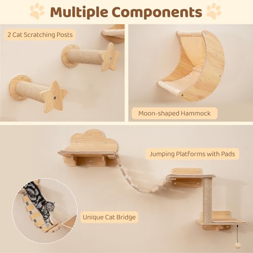 Estanterías de pared 4 en 1 para gatos con rascador y hamaca miniatura 5
