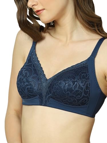 Image of Triumph Delicate Doreen Non Wired Non Padded Big Cup Bra Wireless Full Coverage Lace Everyday Women Bra Retro Support Wide Straps High Center Bridge Lingerie Pack of 1