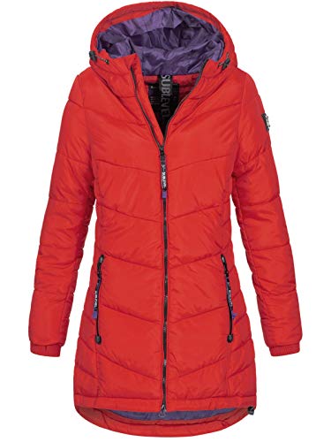 Sublevel Damen Jacke Steppmantel LSL-412 mit gefütterter Kapuze cherry red S