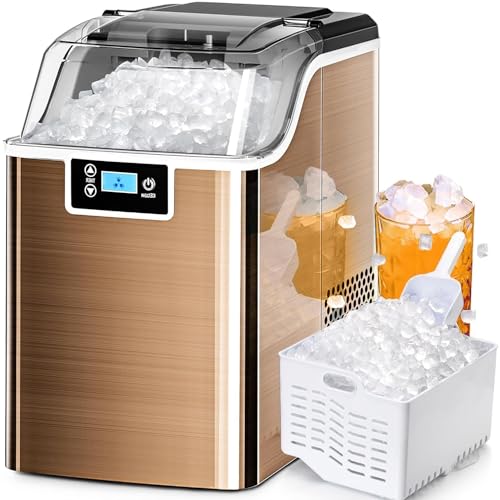 Nugget Ice Maker Countertop, 45lbs/Day Pebble Ice Maker Machine with 24H Timer, Self-Cleaning Crushed Countertop Ice Machine with Pellet Soft Chewable Ice for Party/Kitchen/Bar(Champagne Gold)