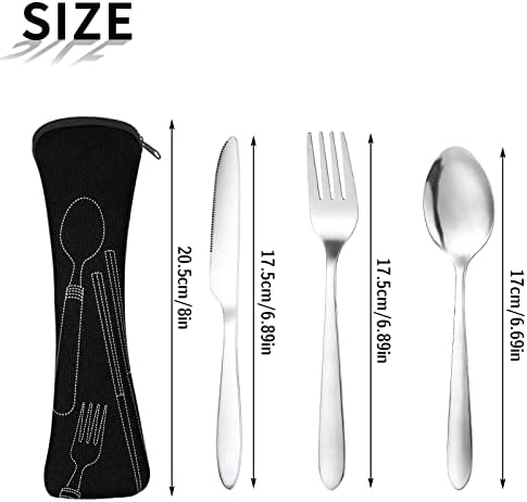 Dacitiery 2 Set Camping Cutlery, Stainless Steel Cutlery Set with Bag, 6-piece Camping Set with Bag for Outdoor Travel Picnic Office School Lunch Box