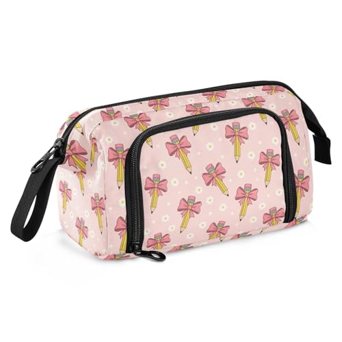 Image of Ribbon Bow Pen Pencil Case Pouch Big Capacity Pencil Bag Box Organizer Pen Case Pencil Pouch Aesthetic with Handle for Teen Girls Boy College Women School