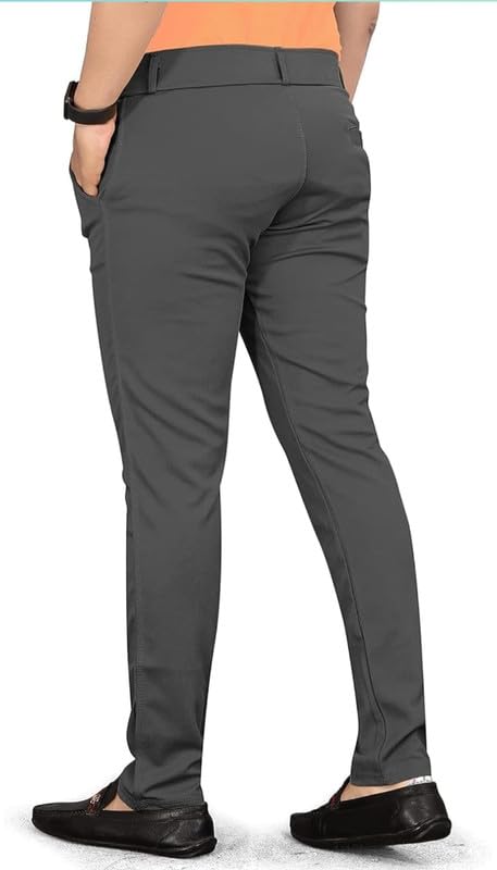 Image of VIJETA Garments for Men Lycra Blend Formal Trousers ? Smart Fit Office Wear Pants with Elastic Waistband & Zip Fly