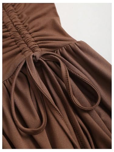 WDIRARA Women's Punk Halter Mini Dress Western Asymmetrical Ruffle Sleeveless Drawstring Ruched A Line Dresses4