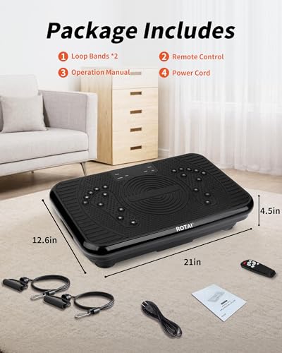 ROTAI Vibration Plate Exercise Machine for Lymphatic Drainage Massager & Weight Loss, Shake Plate 400 lbs Capacity, Whole Body Vibrating Plate Workout for Women and Men (Black)