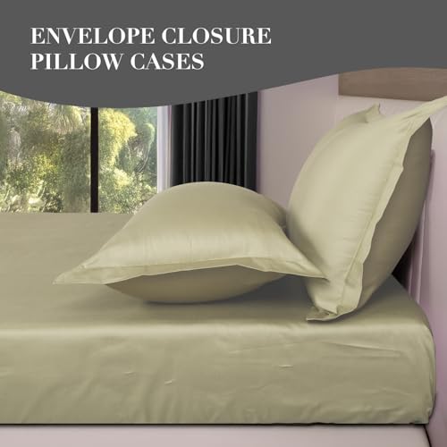 Image of LANE LINEN 400TC Super King Size Bedsheet with 2 Pillow Cases | 100% Cotton 3 Pc Bedding Set (2.74 M x 2.74 M) | Breathable & Wrinkle-Free | Sustainable & Eco Friendly Bedding Set (Sand)