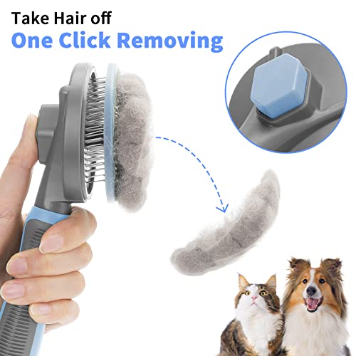 3. Bild von Katzenbürste Hundebürste, Selbstreinigung Hunde Katzen Bürste für Langhaar/Kurzhaar, Katzenkamm mit Griff, Bürste für Die Haustierpflege zum Entfernen von Unterfell, Losem Fell und Schmutz - Grau