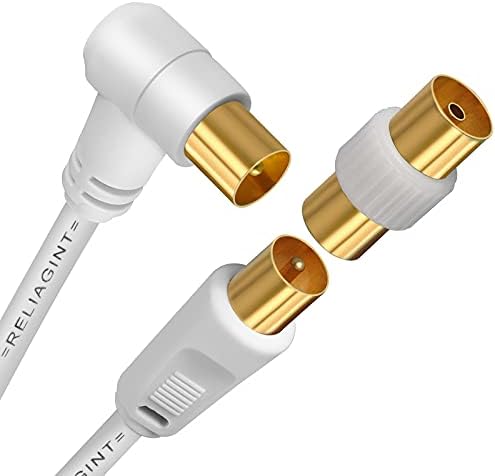 RELIAGINT TV Aerial Cable 1m Pure Copper TV Coaxial Cable with Dual Shielding for Strong Signal Straight or Right-Angle Female-to-Female Adaptor Included Fire-Resistant Aerial Connectors