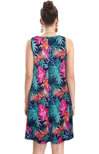 Image of elescat Women's Summer Dresses 2026 Beach Casual Sleeveless Floral Print Tank Loose Sundress with Pocket