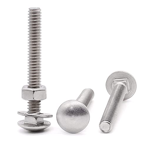 Image of M8-1.25 x 40mm Stainless Steel Carriage Bolts Screws Kits, Round Head Square Neck Screws, Hex Nuts & Flat Washers, 304 Stainless Steel 18 /8, Full Thread