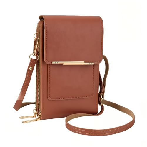 Women's Touch Screen Mobile Phone Messenger Bag, Crossbody Phone Wallet, RFID Touch Screen Crossbody Phone Purse, Anti-Theft Shoulder Strap (Brown)