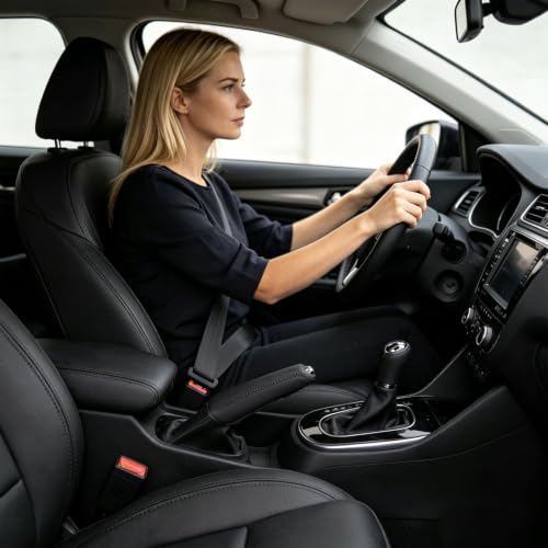 Image of Car Gear Cover, Handbrake Protection for Daily Driving, Universal Fit Car Accessory, Interior Protection Cover for Gear Knob, Black Leather Design