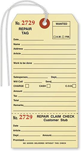 SmartSign Pack of 500 Sequentially Numbered Repair Tags with Attached String | 3.125" x 6.25" Manila Cardstock