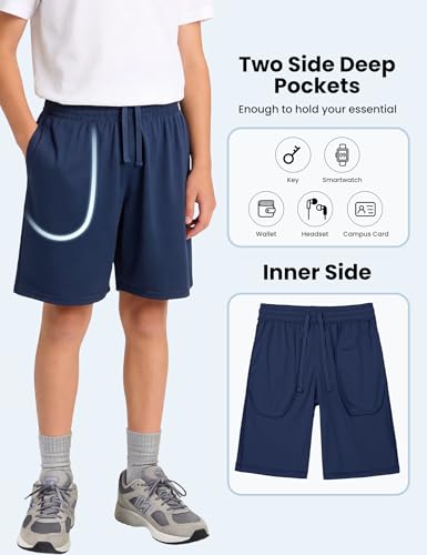 YOIOWVY 5er Pack Kurze Hosen Jungen Sporthose Jungen Atmungsaktive Casual Shorts für Laufen, Basketball & Fußball Schnelltrocknende, leichte Funktionsshorts mit Taschen