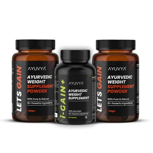 Image of ayuvya I-Gain+ & Lets Gain Weight Gain Combo|Helps Improve Appetite & Digestion|Promotes Muscle Recovery & Energy Levels|For Men & Women|100% Ayurvedic Combo (Pack Of 3,Tablet,3 Count,90 Capsules)