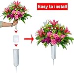 XONOR Artificial Cemetery Flowers with Vase, Set of 2 Artificial Rose Lily Bouquet Graveyard Memorial Flowers for Cemetery Headstones Decoration - Image 3