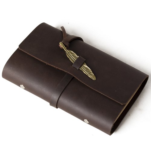 Ancicraft Vintage Soft Genuine Leather Journal Diary Notebook Refillable With Feather 6-Ring Binder Lined Craft Paper A6 (Dark Brown With Feather) #TOP2