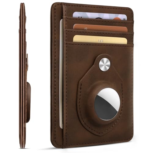 Image of RUNBOX Slim Minimalist Front Pocket Air Tag Holder Wallet for Men, RFID Blocking Card Holder Mens Wallet Gifts for Men Dad