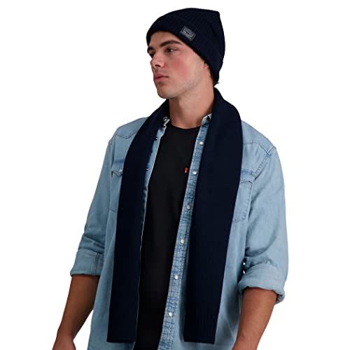 Levi's Men's Winter Warm Knit Beanie Hat And Scarf Set, Navy Ribbed, One Size #TOP6