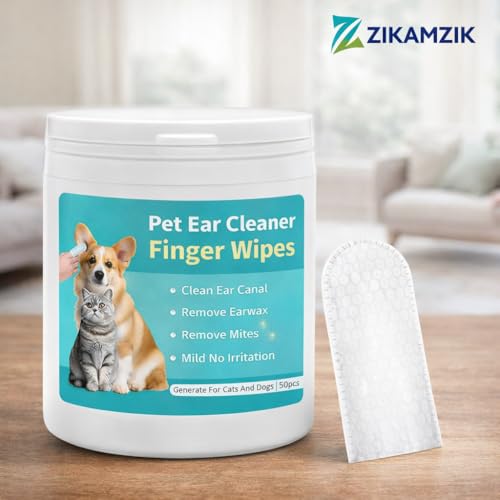 Image of Pet Ear Cleaner Finger Wipes for Dogs & Cats | Alcohol-Free Pet Ear Cleaning Wipes | 50 Pcs Disposable Finger Pads for Ear Wax Removal, Itch Relief, Odor Control & Hygiene Grooming Care