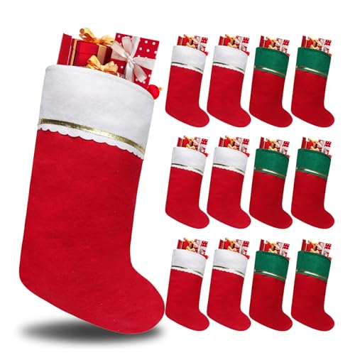 Tokforty 12 Pack Felt Christmas Stockings, 19 Inches Christmas Stockings Hanging Ornaments, White Cuff with Gold Trim Christmas Stockings for Family Christmas Holiday Decorations(6pcs Red+6pcs Green) by Tokforty - Used condition - US$7.06