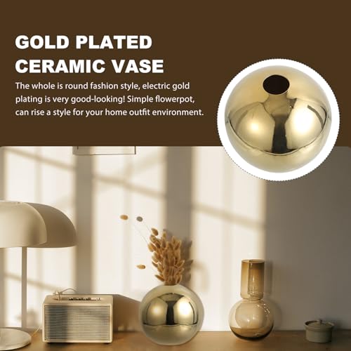 Vase en céramique dorée à texture élégante, forme ronde créative