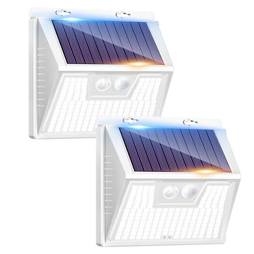 kolpop Luz Solar Exterior potente, [2 Paquete/3 Modos] focos led exterior solares 176 LED, Luz solar exterior con sensor de movimiento Impermeable IP65 foco solar para terraza, Blanco Frío Blanca