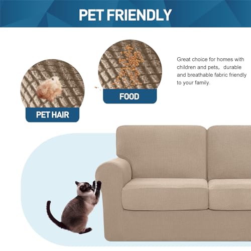 Bxful Copridivano Con Schienali Separati E Cuscini Seduta, Copridivano Antiscivolo Con Fascia Elastica, Proteggi Mobili Jacquard Elasticizzato (2 Seater(145-178Cm),Sabbia) - 6