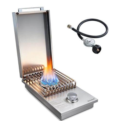 Hvlwyaz - Built-in Single Side Grill Burner with Cover, Silver 304 Stainless Steel Side Burner for Outdoor Kitchen, Propane & Natural Gas, Outdoor BBQ for Family Patio Parties