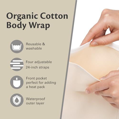 Image of Castor Oil Wrap - Organic Cotton, Reusable Adjustable Pack with Durable Straps and Leak-Resistant Outer Layer, Stomach Wrap for Castor Oil Detox and Wellness (Beige)