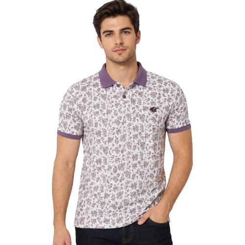 Image of Allen Cooper Men's Cotton Blend Printed Polo T-Shirt Regular Fit Breathable Soft Fabric Casual Wear Stylish Floral Print Collar T-Shirt Summer Comfort (500327 Purple S /M /L /XL /XXL)