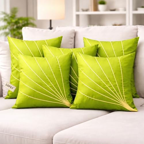 Image of LOFEY Dupion Silk Cushion Cover, 16 x 16 Inch (40 x 40 cm), Decorative Sofa Pillow Cover, Zipper Closure (2, Green)