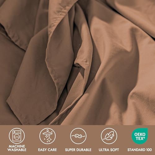 Image of ClevaHome Twin Size Sheet Set - 4 Piece Fitted Sheets Set, Sandy Brown | Soft Luxury Breathable, Shrink & Fade Resistant, Embroidered Bed Sheets, 14-inch Deep Pocket, 2 Extra Pillowcases